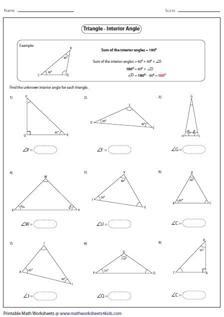 Triangles Worksheets