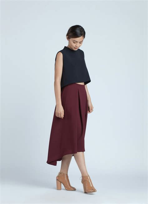 KAAREM - Piece Of Ring Pleated Midi Skirt - Burgundy