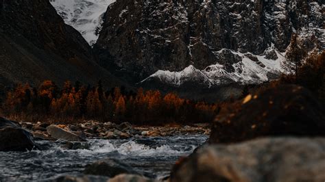 Black And White Picture Of Mountains River Stones 4K HD Nature ...