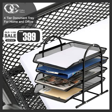 Document Tray 4Tier Free Pull Table Top Mesh Metal Desk Organizers and ...