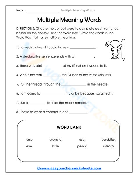 Free Multiple Meaning Words Worksheets For Teaching