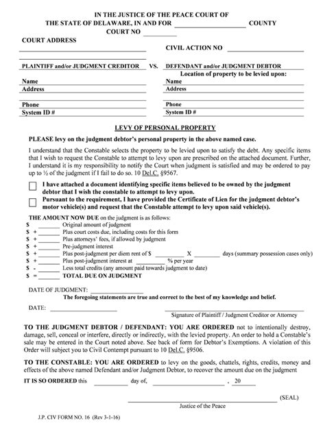 Judgments in the Delaware Justice of the Peace Court Help Form - Fill Out and Sign Printable PDF ...