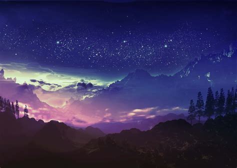 Download Starry Night Sky Beautiful Anime Scenery Wallpaper | Wallpapers.com