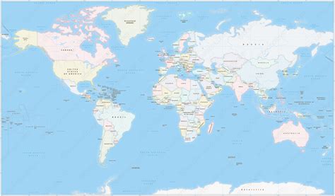 World Map (Europe-Centered, Miller) - World Multicolor Vector Map | Boundless Maps