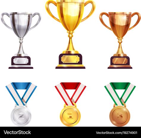 Award trophy medal realistic set Royalty Free Vector Image