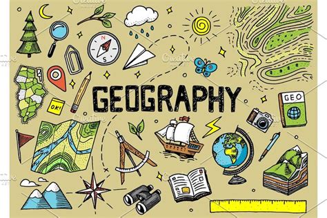 Set of geography symbols | Geography, Project cover page, School book ...