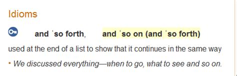 idioms - and so on (and so forth) repeated in OALD - English Language Learners Stack Exchange