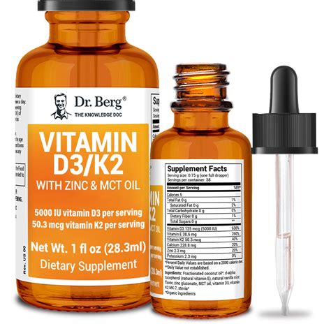 Dr. Berg's Liquid Vitamin D3 & K2 with Zinc & MCT Oil, 1 fl oz - Walmart.com