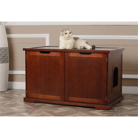 Shop Merry Products Walnut Cat Hidden Litter Box Furniture Bench - Free Shipping Today ...