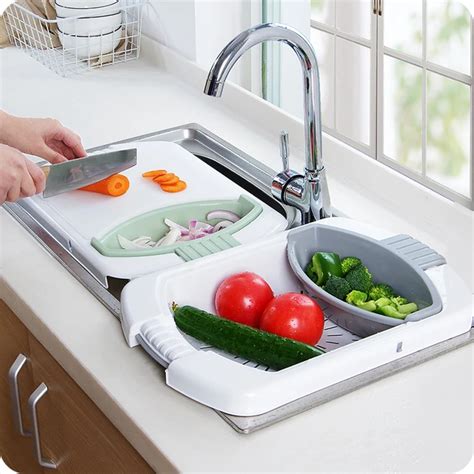 Kitchen sink cutting board Multi Function Folding Telescopic Cutting Board Kitchen Food Chopping ...