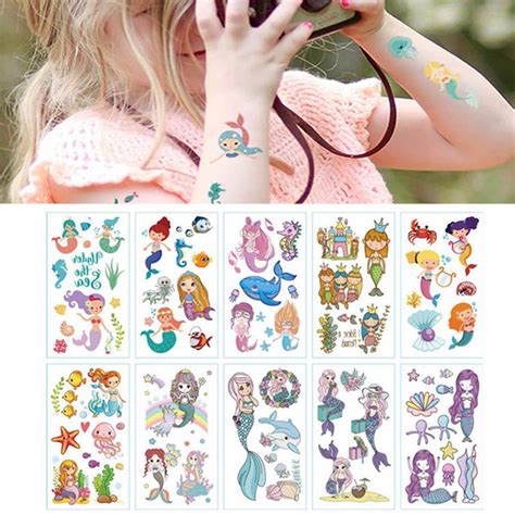 Temporary Tattoos For Kids, Cartoon Lovely Fake Tattoo (10 Sheets) Waterproof Cute Body Ocean ...