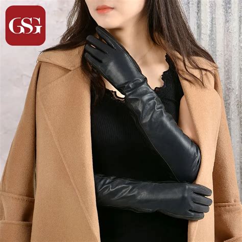 GSG Women Long Leather Gloves Fashion Sheepskin Gloves Ladies Winter ...