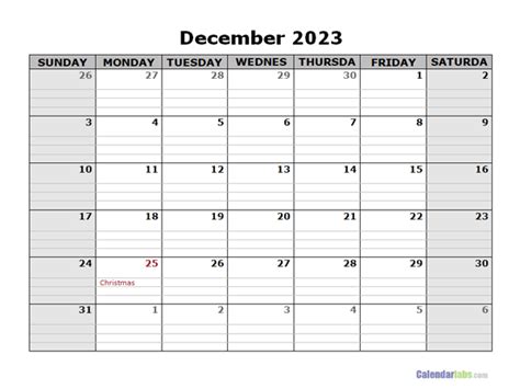 December 2023 Calendar Word - Free Printable Templates