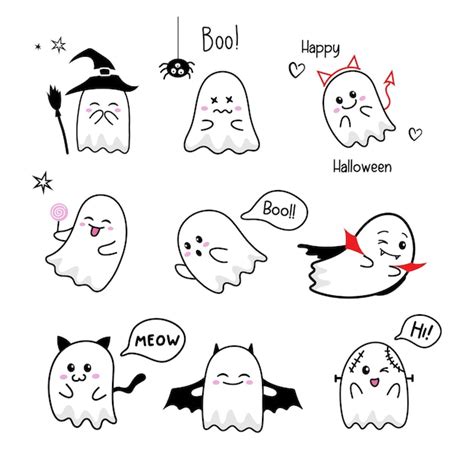 Premium Vector | Set of cute little ghosts in halloween costumes