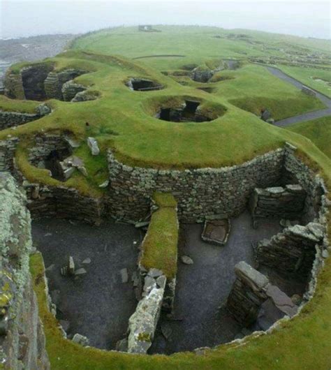 The circular Viking settlement of Jarlshof, Sumburgh, Shetland Islands ...