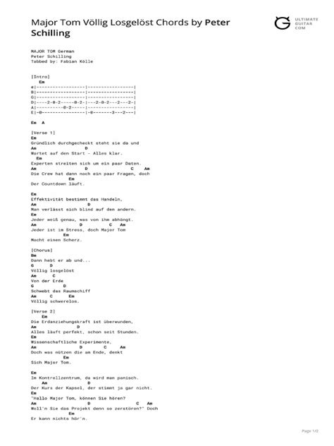 major tom völlig losgelöst chords | PDF