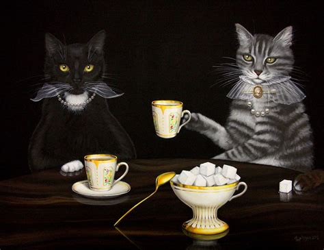 Two cats drinking tea with cubed sugar - acrylic painting - Tea Time by ...