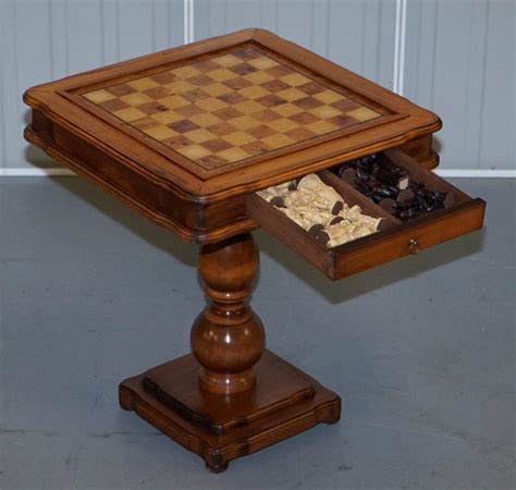 Vintage Burr, Burl and Natural Walnut Chess Table with Single Drawer ...