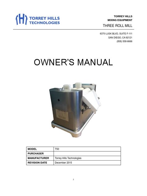 Owner'S Manual: Three Roll Mill | PDF | Mill (Grinding) | Transmission (Mechanics)