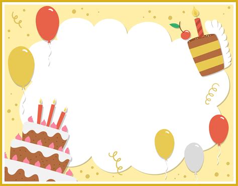 Birthday party greeting card template with cute cake and candles. Anniversary poster or ...