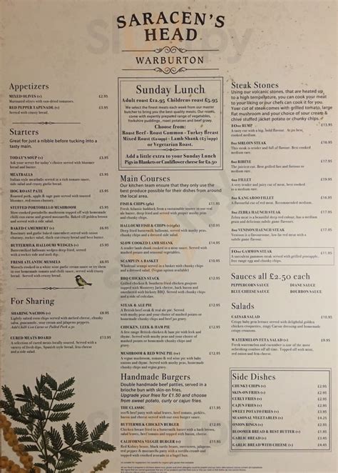 Saracens Head menù, Lymm - Main Menu | Sluurpy