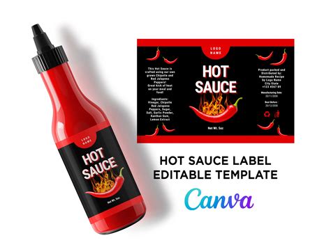 Printable hot sauce label hot sauce bottle design hot sauce 5oz bottle hot sauce wrap labels hot ...