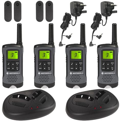 4 Motorola TLKR-T60Z Walkie Talkie PMR446 Rechargeable Radio Quad Pack & Charger 5031753007041 ...