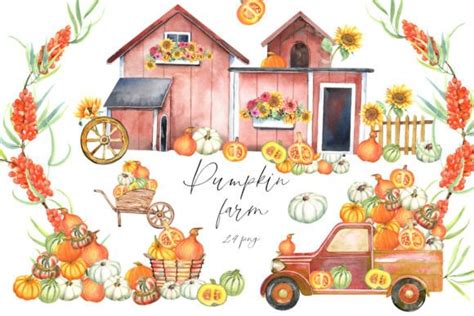 Pumpkin Farm Clipart Graphic by evgenia_art_art · Creative Fabrica