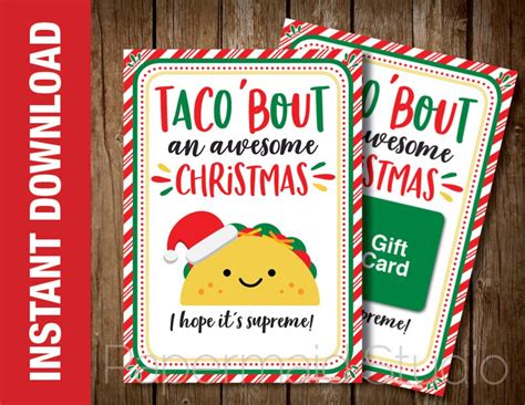 PRINTABLE Taco Christmas Card Taco Gift Card Holder Mexican Restaurant Gift Card Holder Taco ...