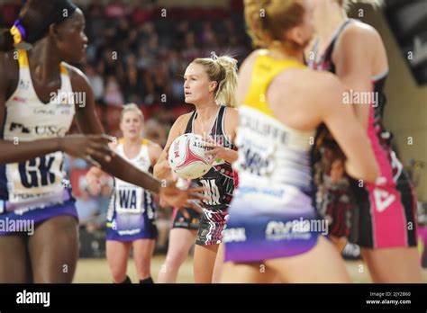 Chelsea Pitman of the Thunderbirds during the Round 7 Super Netball match between the Adelaide ...