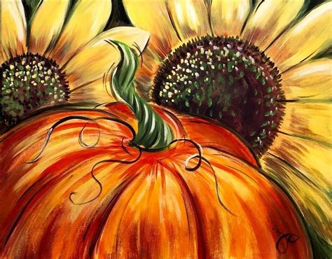 Pumpkins and sunflowers | Autumn painting, Sunflower painting ...