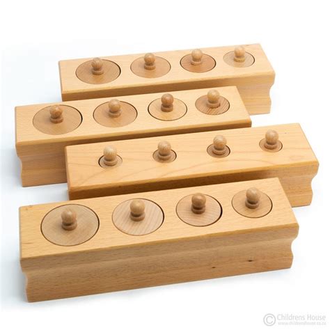 Knobbed Cylinders - 4 Sets of Cylinders - Childrens House Montessori Materials - grade & sort