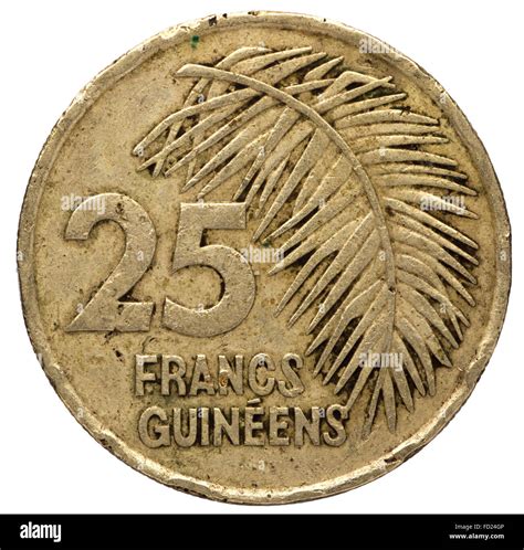 25 Guinean franc coin, 1987, obverse, isolated on white background ...