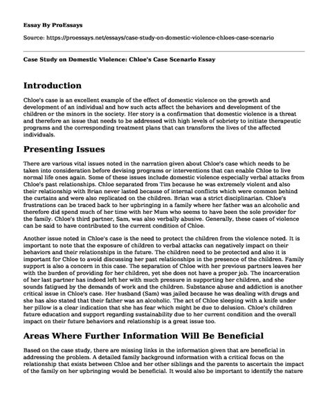 📗 Case Study on Domestic Violence: Chloe's Case Scenario - Free Essay, Term Paper Example ...