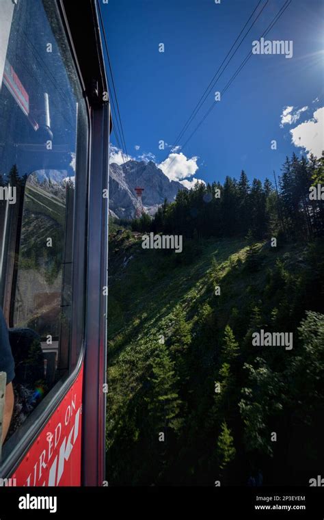 Image, through mountain cable car window. The Seilbahn Zugspitze is an ...