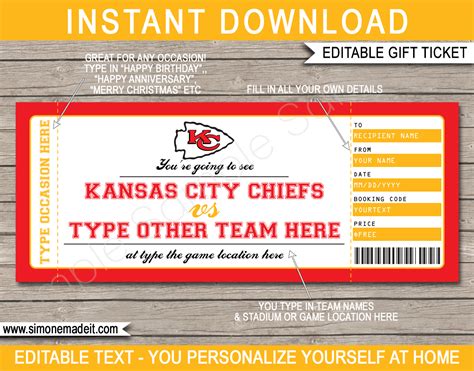 Kansas City Chiefs Game Ticket Gift Voucher | Printable Surprise Football Tickets