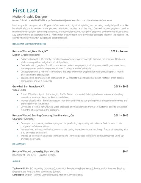 Motion Graphic Designer Resume Examples for 2024 | Resume Worded