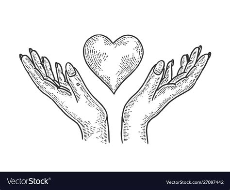 Hands and heart symbol sketch engraving Royalty Free Vector