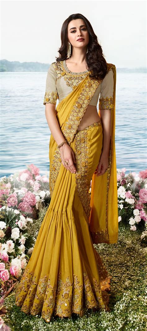 Bollywood, Traditional Yellow color Art Silk, Silk fabric Lehenga Style ...