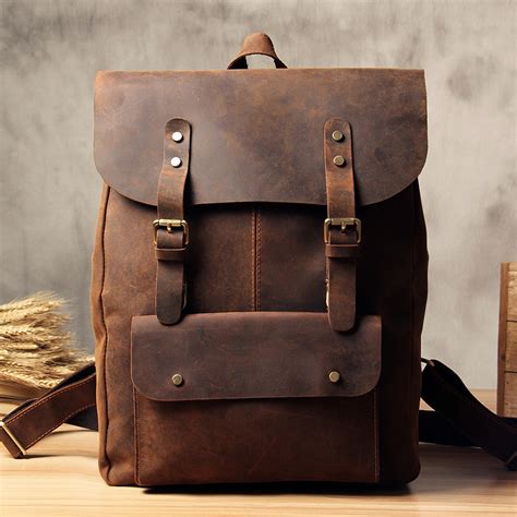 Vintage Full Grain Leather School Backpack Casual Travel Backpack Lapt – LISABAG