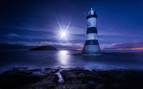 Serene Lighthouse at Night - HD Wallpaper