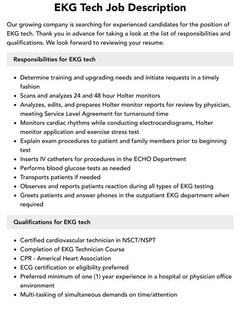 EKG Tech Job Description | Velvet Jobs