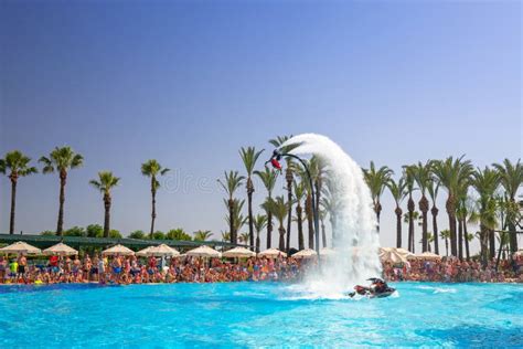 Flyboard Show at the Pool of TT Pegasos World Hotel in Turkey. Editorial Photo - Image of ...