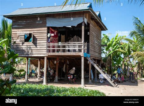 Cambodia. Typical Rural House, with Living Quarters above the Ground-level Storage Area Stock ...