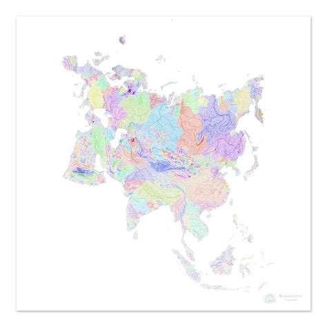 Eurasia - River basin map, rainbow on white - Fine Art Print ...