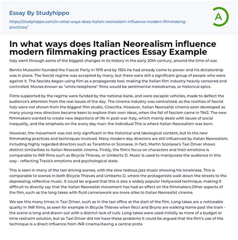 In what ways does Italian Neorealism influence modern filmmaking practices Essay Example ...