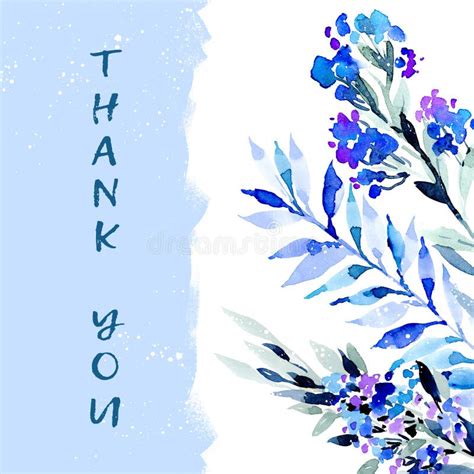 Watercolor Blue Flowers on Background with the Text Thank You Stock ...