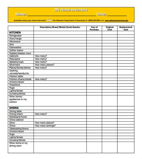 Printable Personal Property Inventory Form