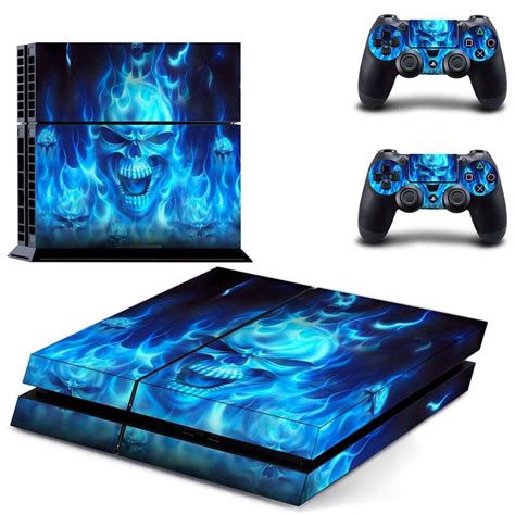 ps4 skin Cool Blue Skull Fire console Skin 2 Controller Sticker For PS4 ...