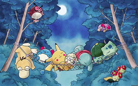 Dreamy Pokémon Escape: HD Wallpaper of Sleepy Friends in the Forest